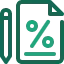 Teal icon of a document with a percent sign and pencil representing mortgage rate applications